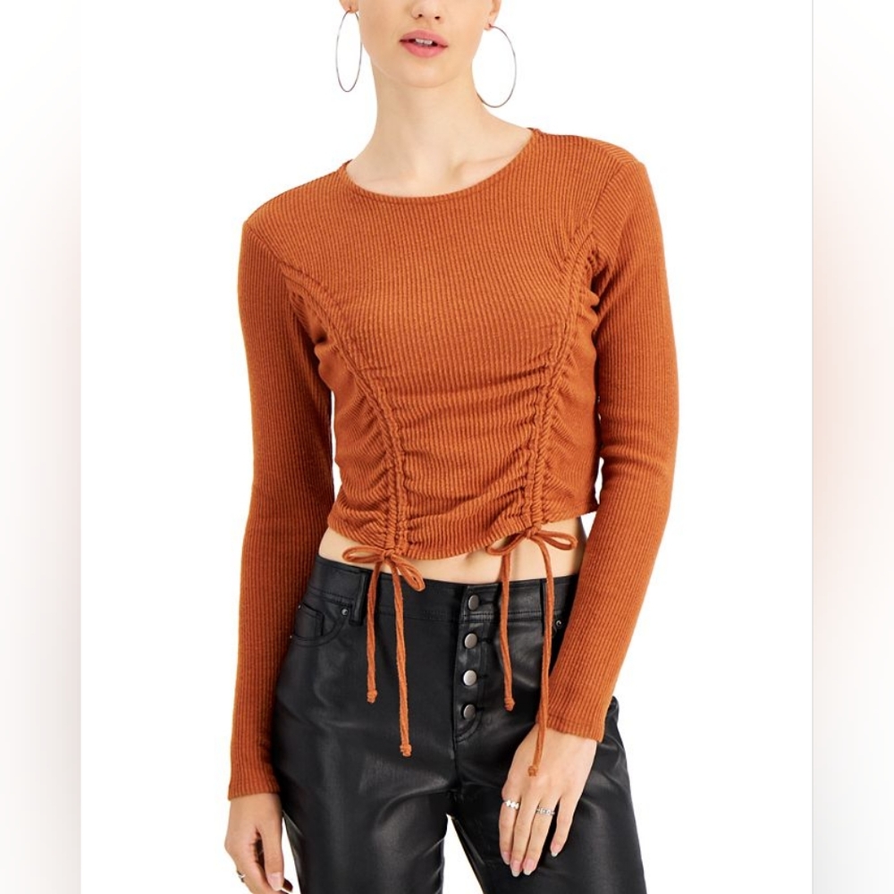 Womens Self Esteem size S Cropped Cinched Waist Ruched long sleeve top